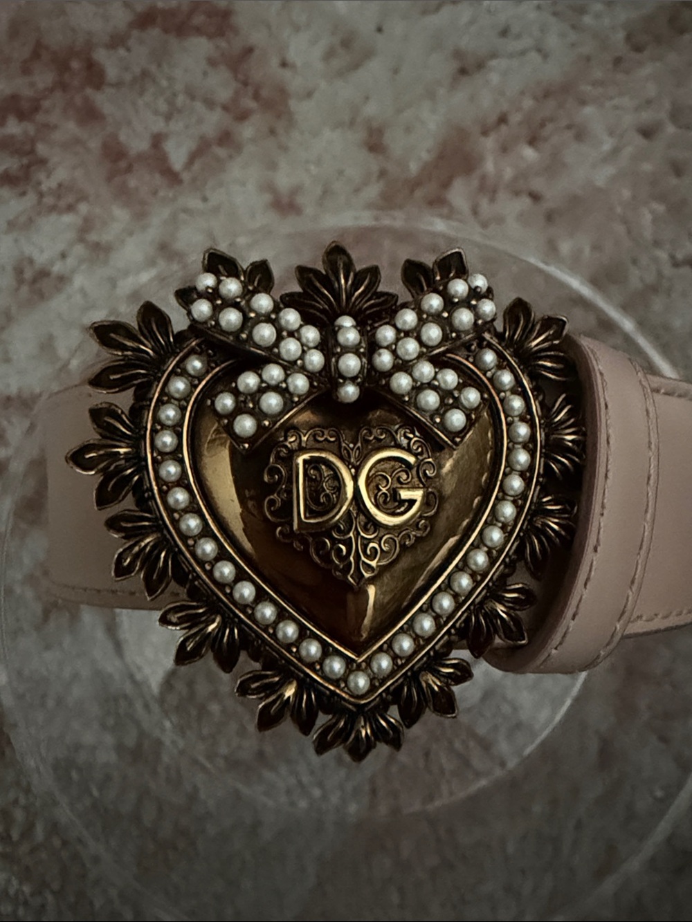 Dolce & Gabbana Gold Heart Buckle Belt with Pink Leather